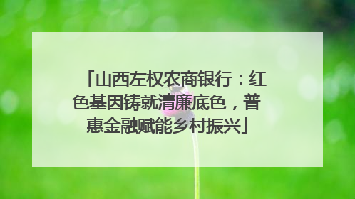 山西左权农商银行：红色基因铸就清廉底色，普惠金融赋能乡村振兴