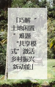 巧解“土地闲置”难题 “共享模式”激活乡村振兴新动能