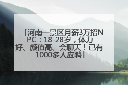 河南一景区月薪3万招NPC：18-28岁，体力好、颜值高、会聊天！已有1000多人应聘